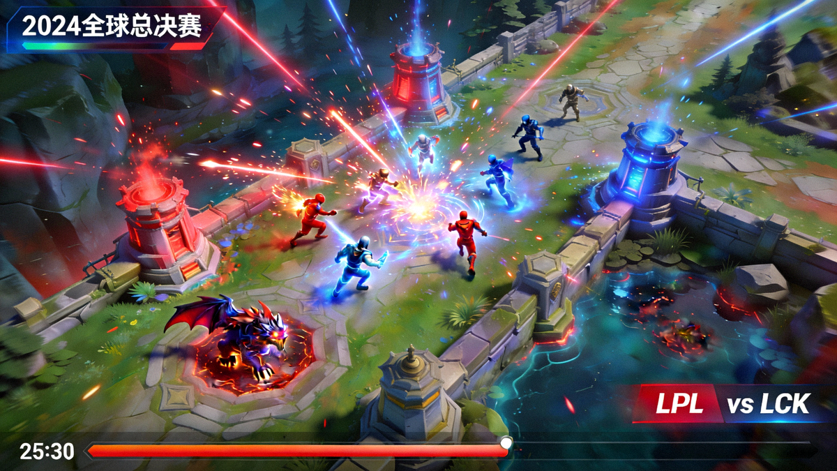 英雄联盟全球总决赛直播画面 - 召唤师峡谷激战场景